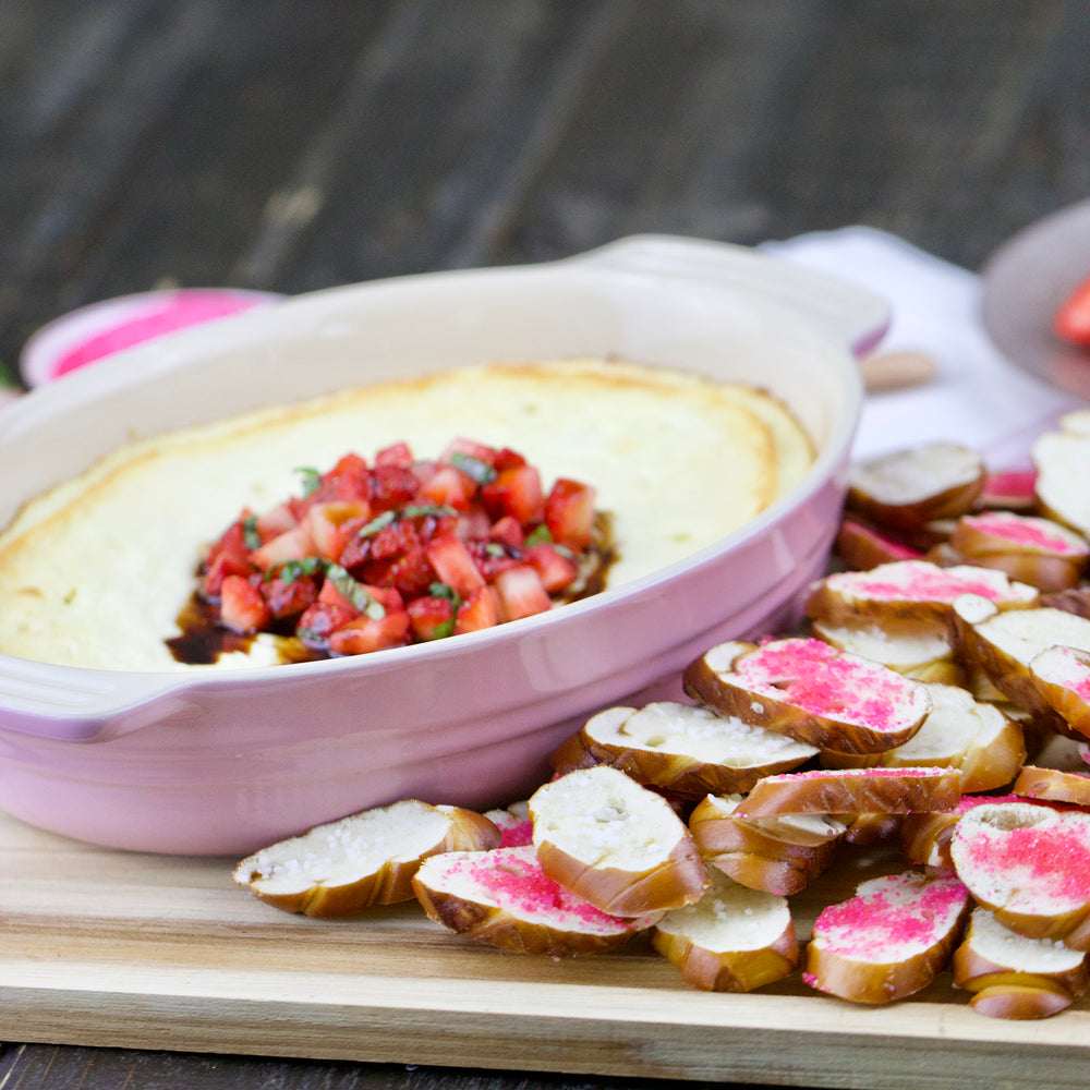 Strawberry Balsamic Goat Cheese Dip with Pretzel Chips